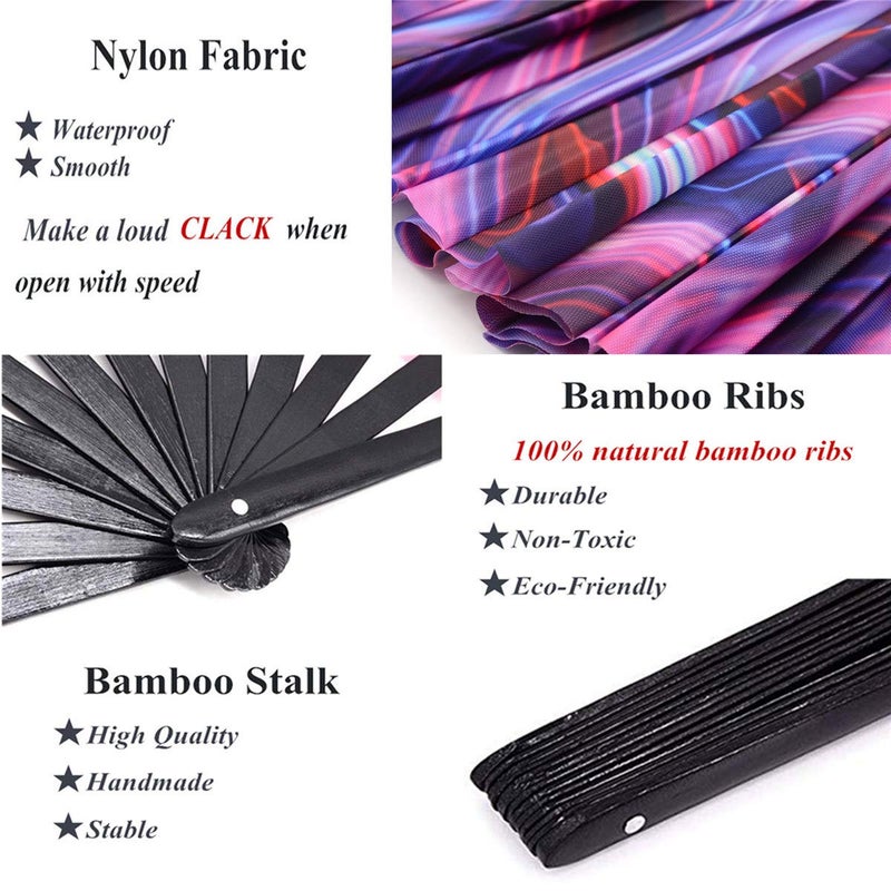 Leehome Large Rave Folding Hand Fan for Women/Men,Chinese/Japanese with Bamboo and Nylon-Cloth Handheld Fan,for Performance,Decorations, Dance,Festival Party,Gift (C03) - Image 3